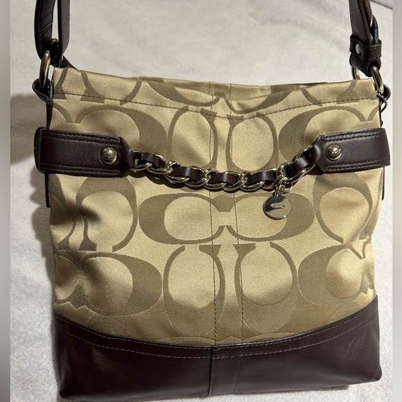 Coach Tan and Brown Signature Shoulder Bag - Picture 2 of 11